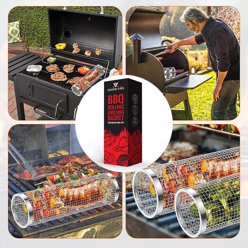 mancola BBQ Net Tube-Rolling Grilling Basket Rolling Grilling Baskets for Outdoor Grilling Round Stainless Steel BBQ Grill Mesh  Camping Barbecue Rack for Vegetables  French Fries  Fish - Image 5
